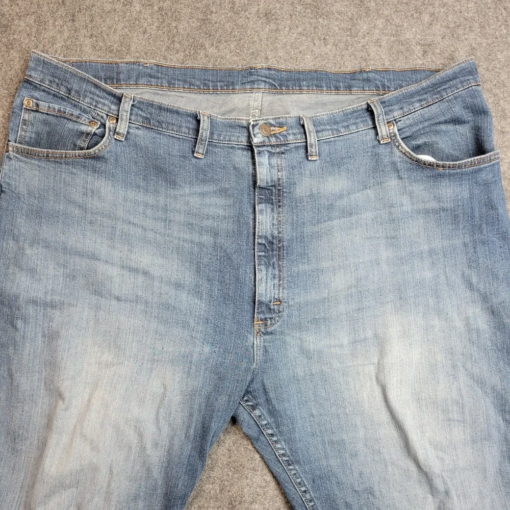 Wrangler Jeans Mens 44x30 Blue Denim Stretch Faded Grunge Straight Fit Americana
